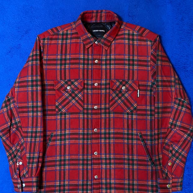 YESEYESEE 예스아이씨 퀼팅 울 레드 체크 셔츠 자켓 L