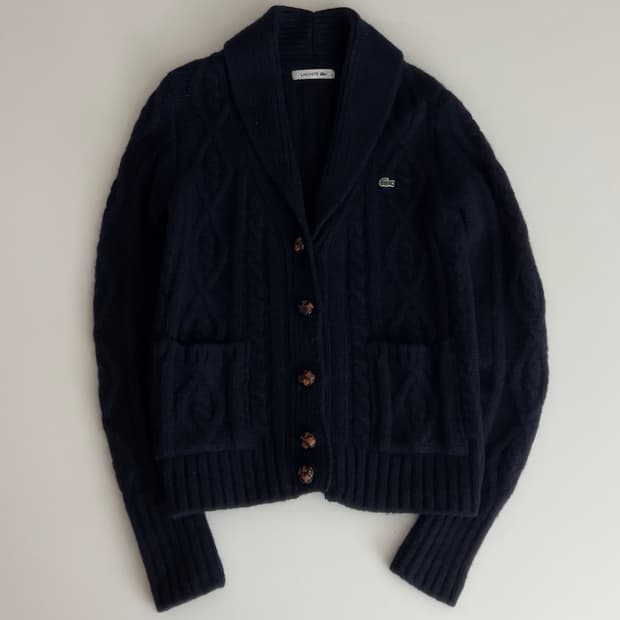 라코스테 케이블 울 숄카라 가디건 34