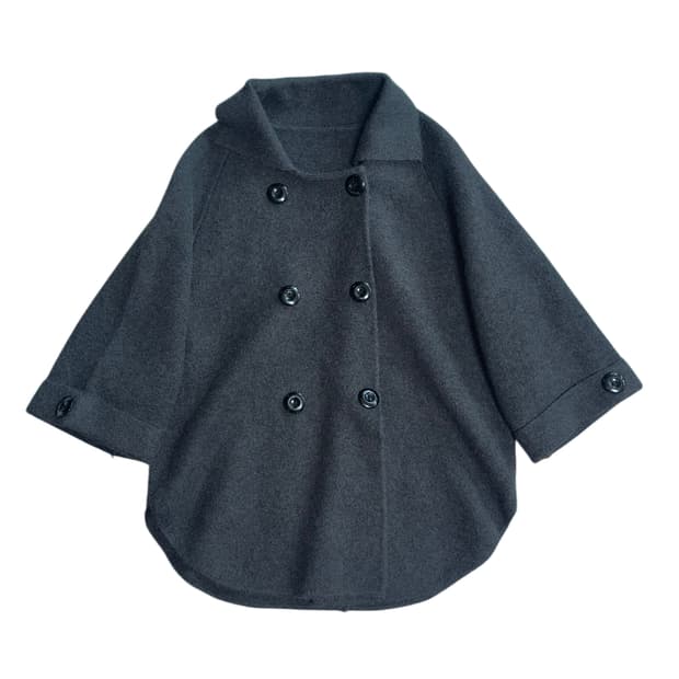 투 버튼 챠콜 울 케이프 코트