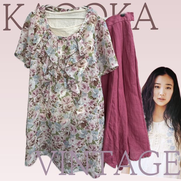 🌷하구미의 핑크 플라워 코디세트🌷모리걸 블라우스 그런지 일본 빈티지