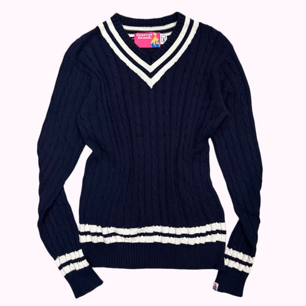 navy cable cricket v-neck knit