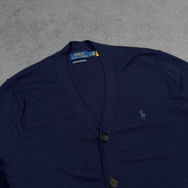 폴로 QR 메리노울 네이비 니트 가디건