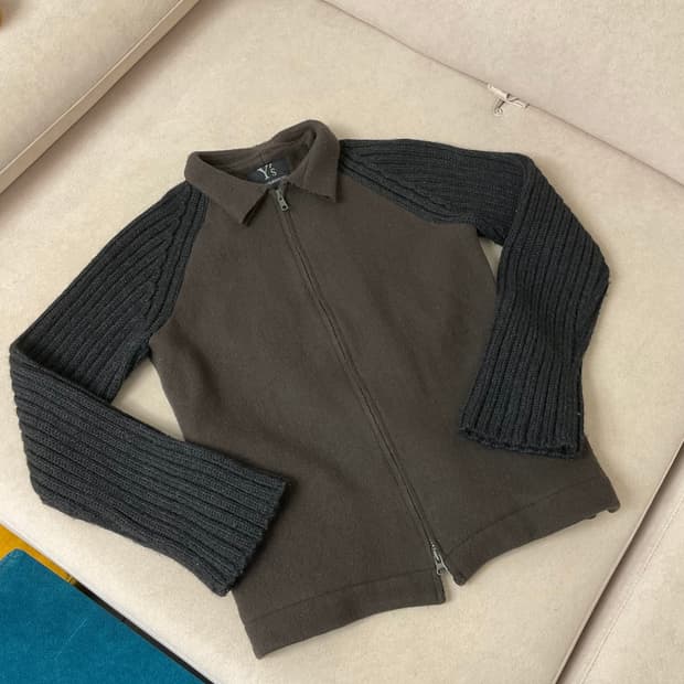 Y’s wool knit 2way zip up
