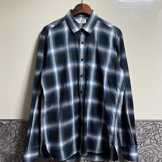 생로랑 블루 체크셔츠
