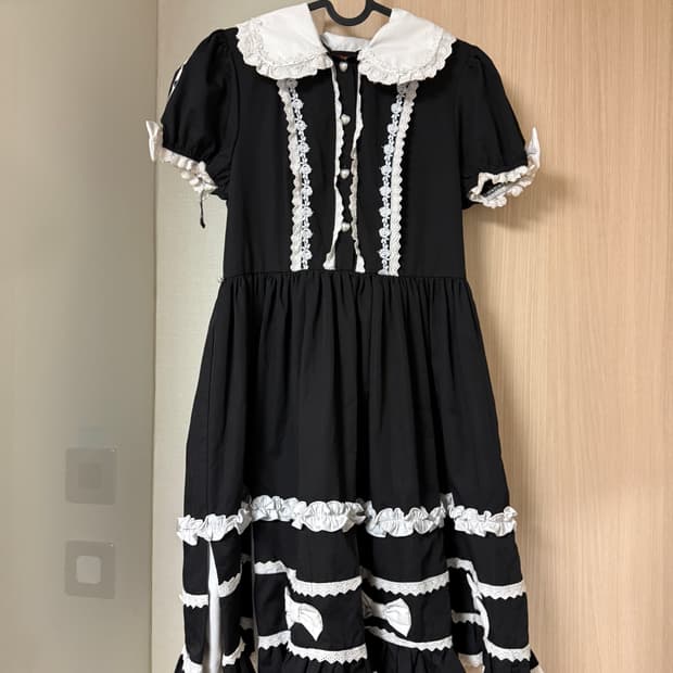 바디라인 메이드 원피스 드레스 레이스 리본 양산형 지뢰계 로리타 고스로리