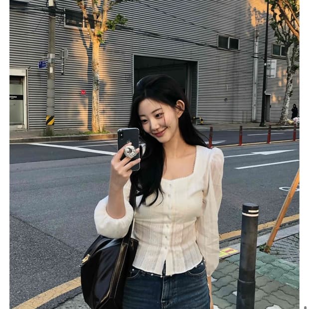 제니오 펄 에스닉 블라우스 화이트