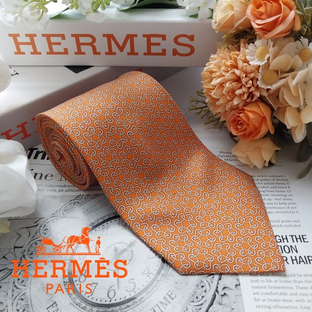 에르메스 실크 오렌지 H 패턴 넥타이 9.8cm A+~A등급 K2231
