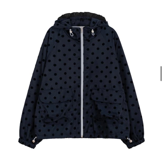 오헤시오 도트 프릴 후드 후디드 윈드 브레이커 점퍼 네이비 바람막이 
