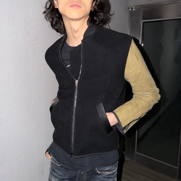 알렉산더왕 레더 슬리브 바시티 자켓