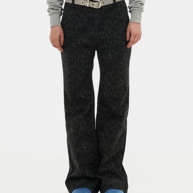 레오파드 부츠컷 신치백 팬츠