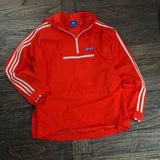 [아디다스] 불꽃 로고 삼선 후드 아노락 바람막이 자켓 레드 M18752