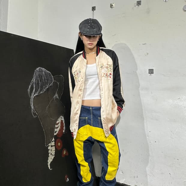 Jpn 일본빈티지 오리엔탈 디빅 베이지 닭 스카잔 자켓