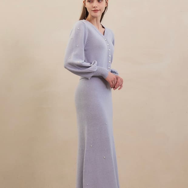 그레이스유 캐시 울 가디건 스커트 세트 