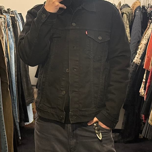 리바이스 스탠다드 블랙 데님 트러커 워크 자켓 M 95 레드탭 락시크