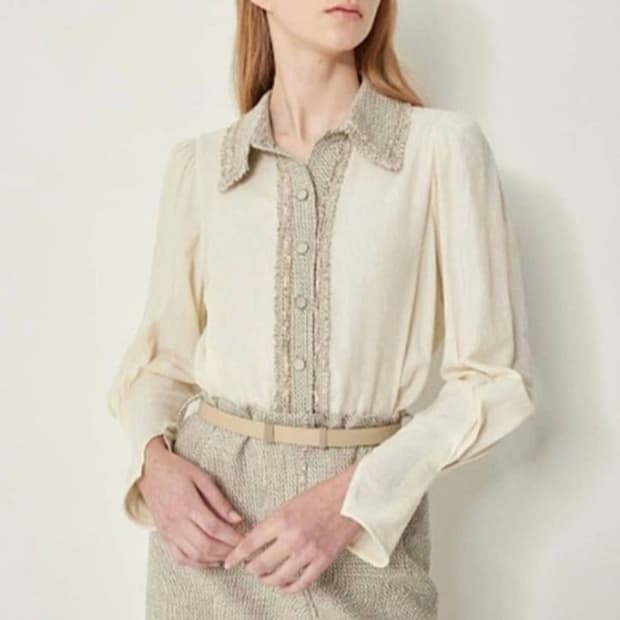 시스템 벨티드 텍스처블록 트위드 원피스 55사이즈