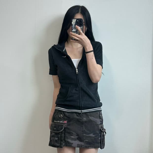 나이키 블랙 벨벳 반팔 후드집업