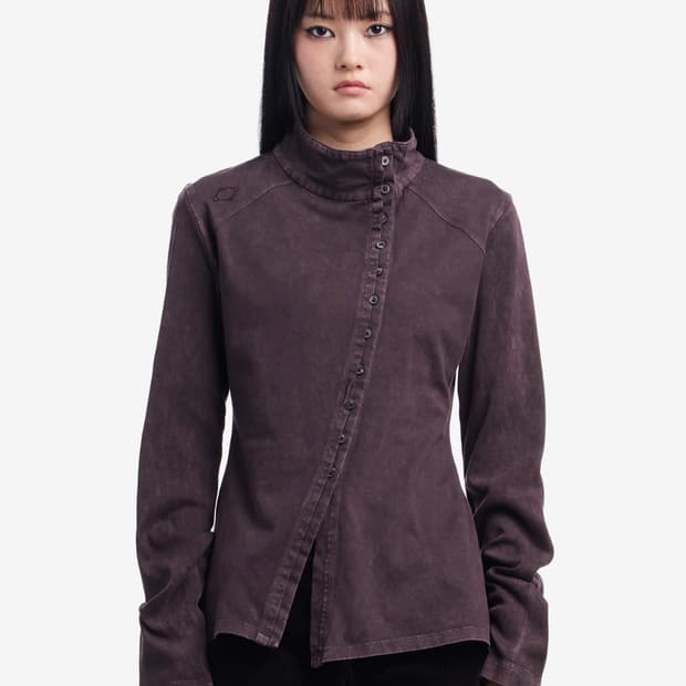 미스치프 워시드 저지 셔츠 퍼플 브라운