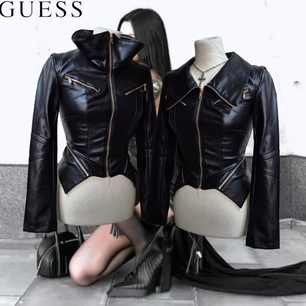 Vintage GUESS high-necked zipper Faux le