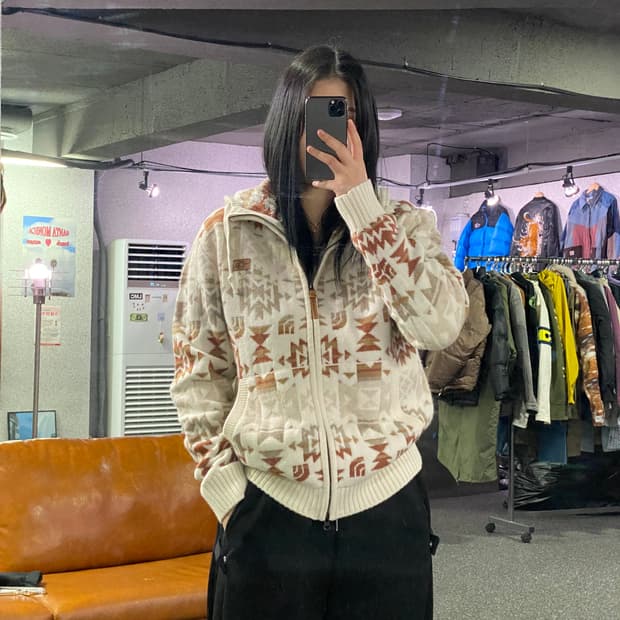 노스페이스 나바호 에어 울 베이지 스웨터 니트 집업 B3976 