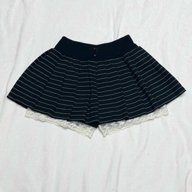 블랙 스트라이프 레이스 큐롯 치마 스커트 라떼 히메 오네 갸루 러블리