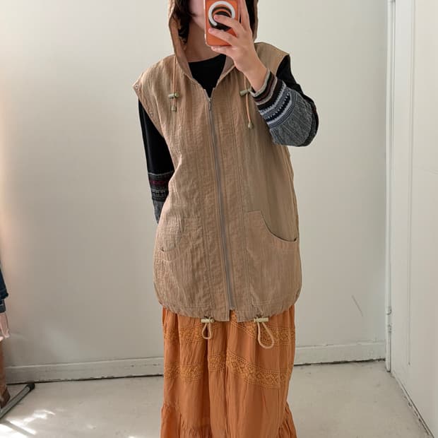 일본빈티지 레이어드 후드 베스트