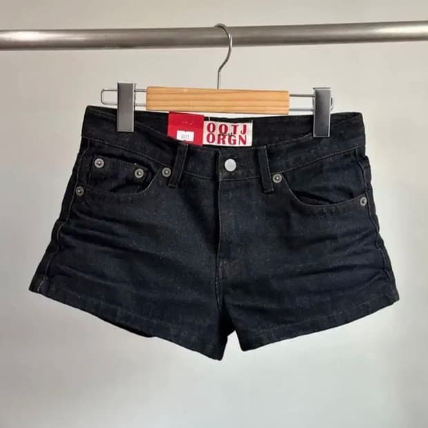 Ootj 블랙 데님 숏 팬츠 로우라이즈 반바지