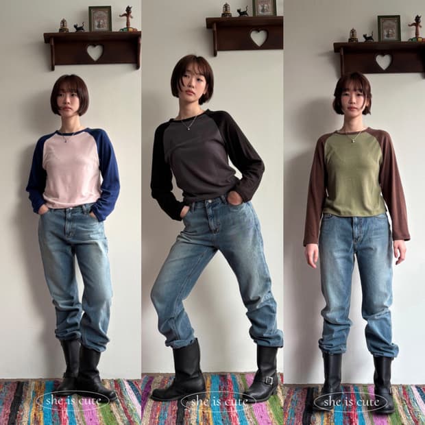 일괄) 쉬이즈큐트 플러피 티셔츠 블랙/초코/블루