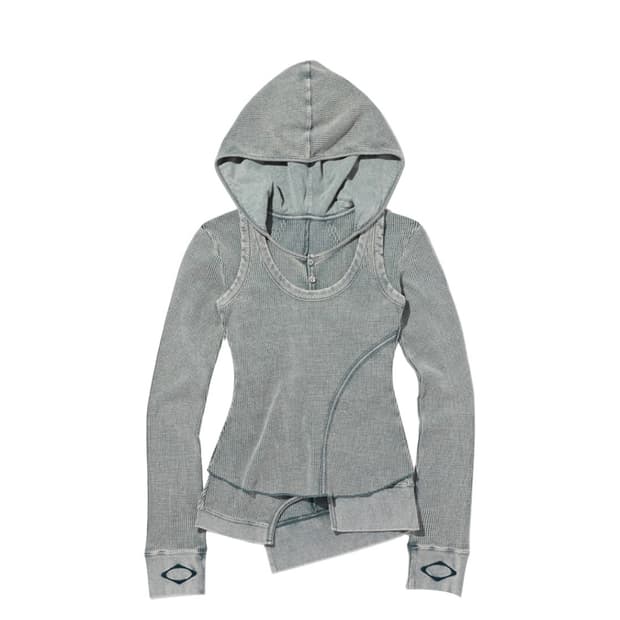 스몰 s 미스치프 레이어드 와플 후드 세트 블리치드 카키