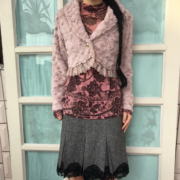 Axes femme lace trimming fake fur jacket