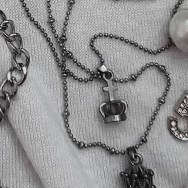 레테 빈티지 펑크 갸루 미니 왕관 두줄 목걸이