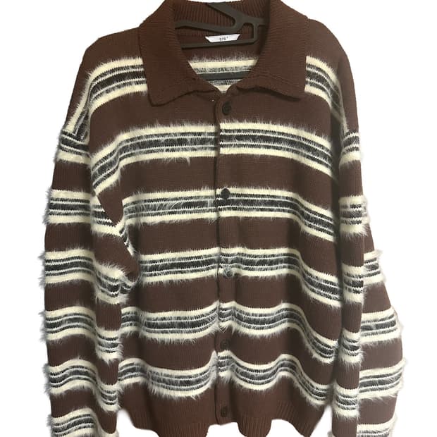 [STU 플러피 스트라이프 가디건 브라운] size L