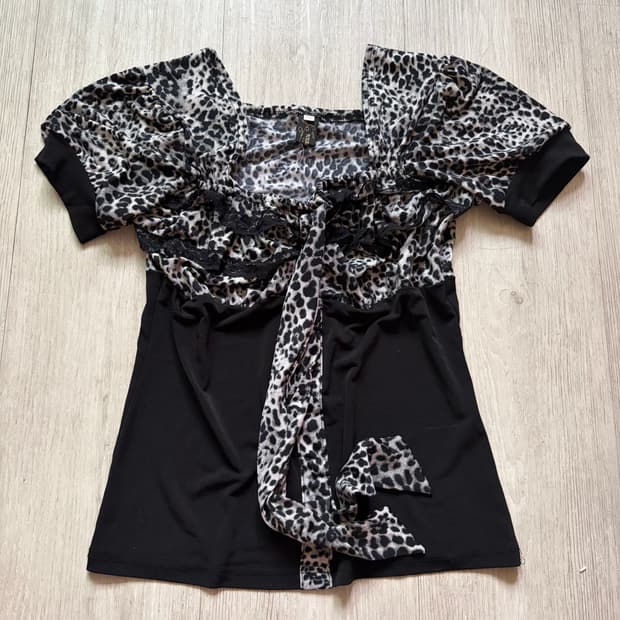 지브라 갸루 호피 레오파드 데라 아케호무 큐빈 반팔 티셔츠 택포