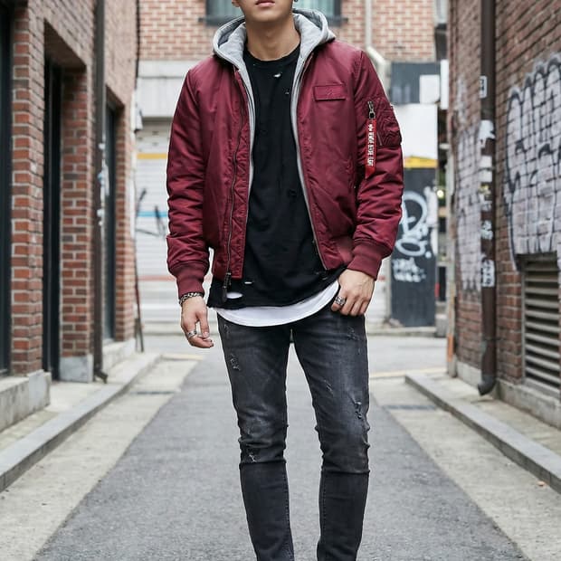 알파인더스트리 MA-1 버건디 후드 항공점퍼_M