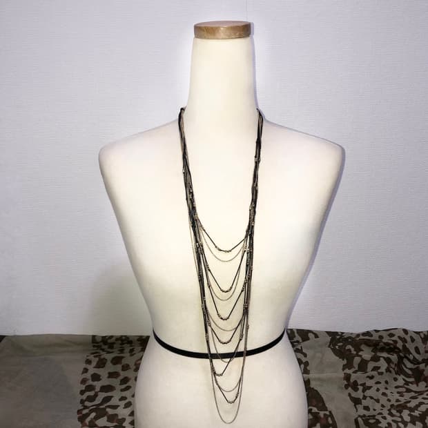 빈티지 골드 블랙 레이어드 드롭 롱목걸이 갸루 펑크 긱시크