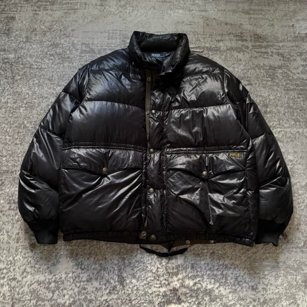 00s 폴로 랄프로렌 오일드 다운 패딩 자켓 블랙