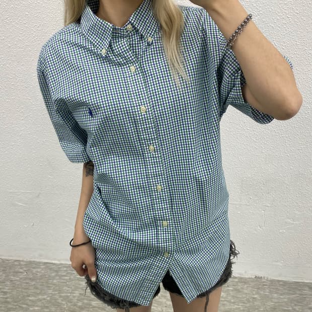 폴로 랄프로렌 그린체크 반팔셔츠 L