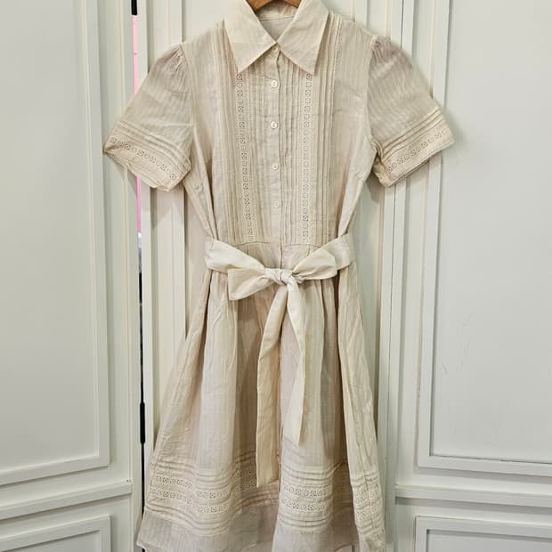 레이스 핀턱 리본 원피스