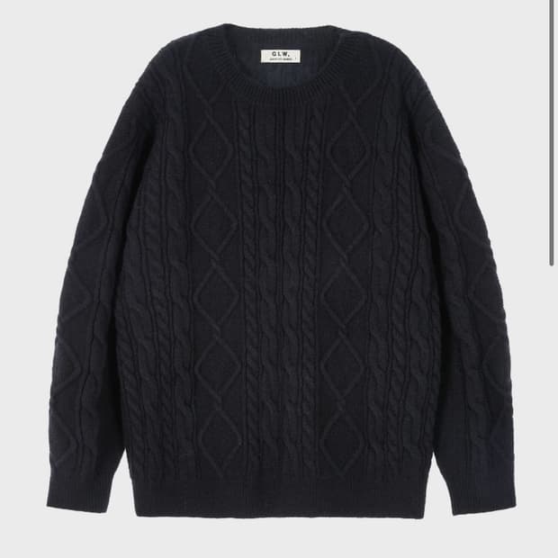 케이블 크루넥 스웨터 니트 블랙
