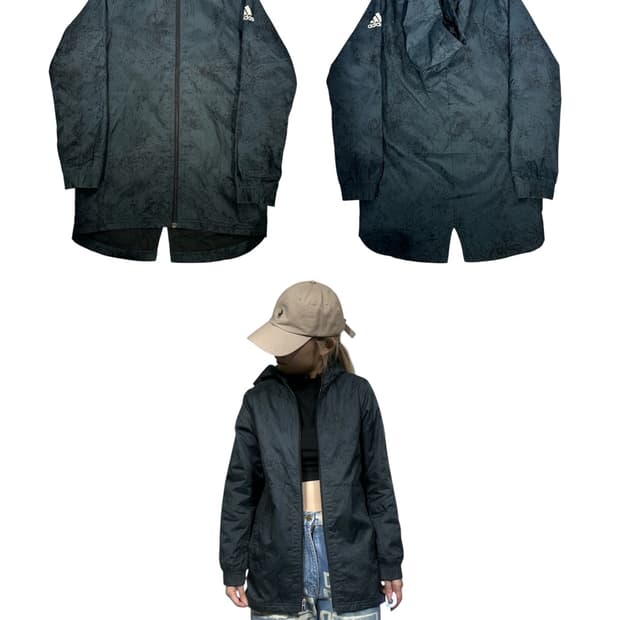 아디 차콜 패턴 후드 바람막이 자켓