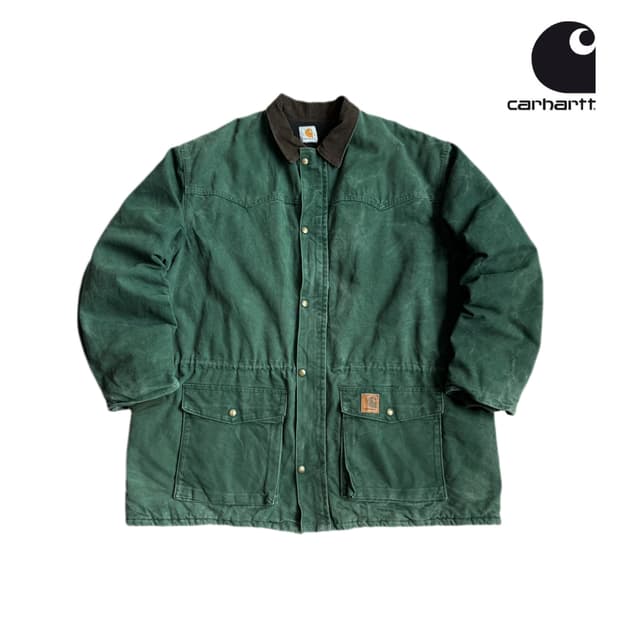칼하트 헤비 덕 초어 페이드 워싱 워크자켓 그린