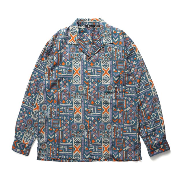 빔즈 BEAMS Print Open Collar Shirt