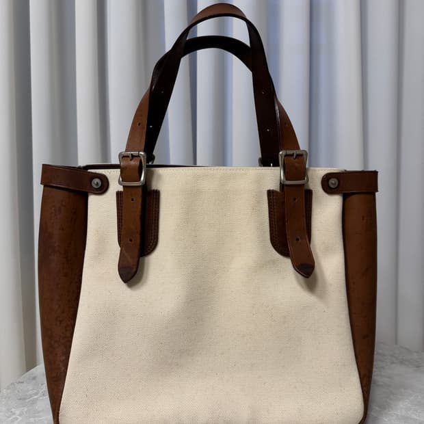 요시다 포터 아이보리 캔버스 가죽 토트백