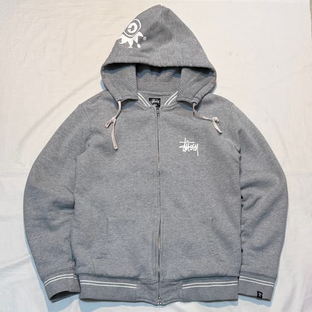 00s 스투시 투웨이 와플 써멀 헤비 후드집업 그레이