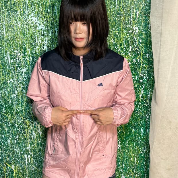 아디다스 베이비핑크 네이비 배색 바람막이 L