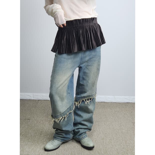 벨벳 레이어드 랩 스커트