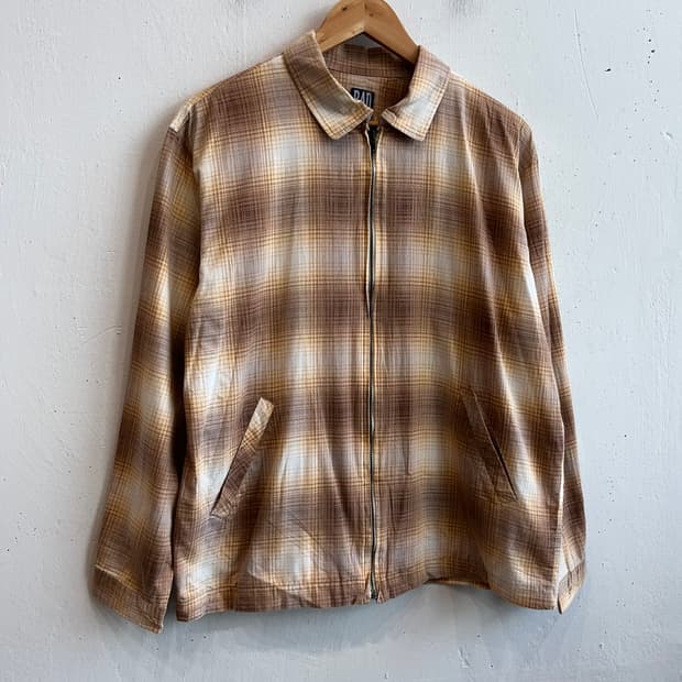 90s BadBox 옴브레 체크 집업 셔츠 Made in JAPAN