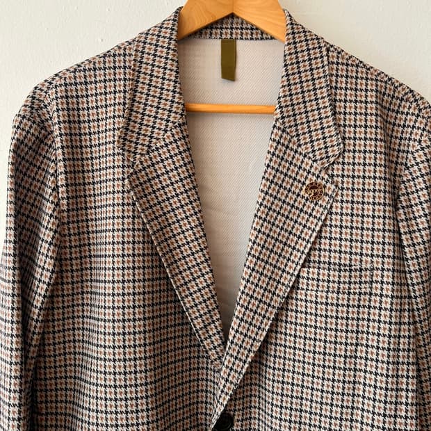 커스템멜로우 남성 베이지 하운드투스체크 간절기자켓 105