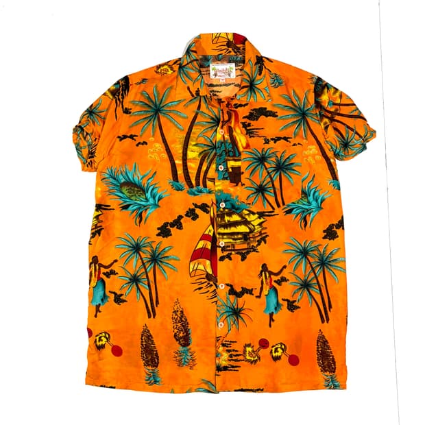 Waikiki 오렌지 야자수 하와이안셔츠 M
