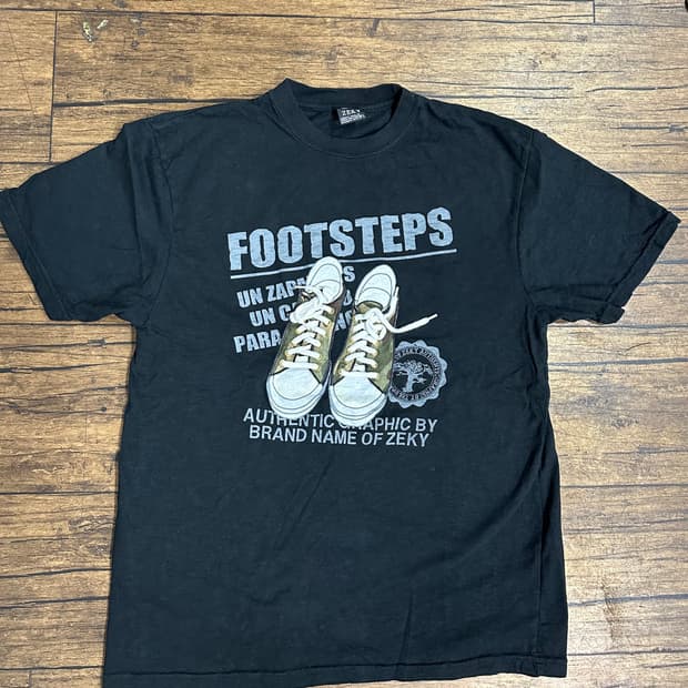 ZEKY 풋스텝 그래픽 빈티지 반팔티 L