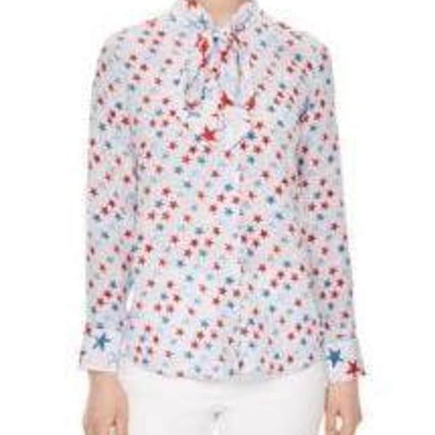 산드로 스타 패턴 실크 리본 블라우스 1사이즈